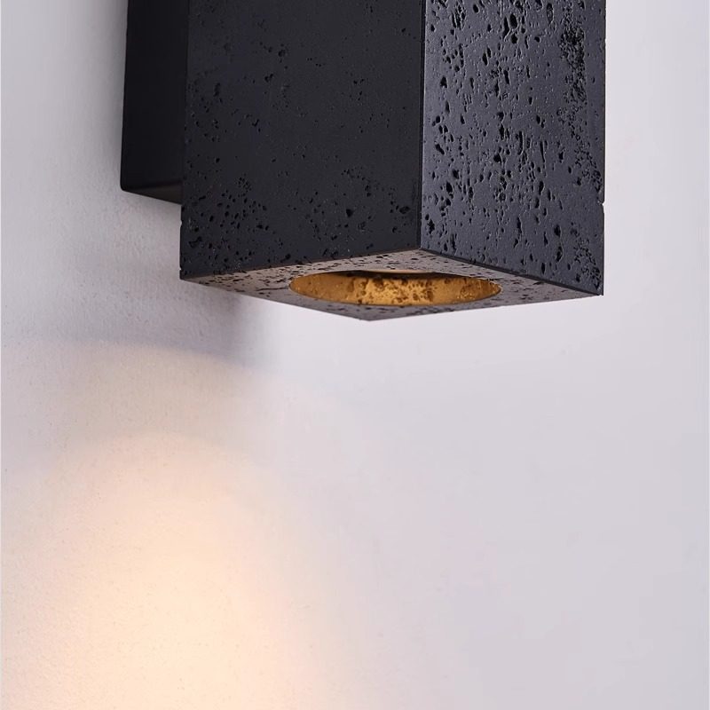 American Retro Mid-Century Wabi-Sabi Style Bedroom Bedside Wall Lamp, Vintage Black Yellow Travertine Walnut Color Art Lighting Fixture