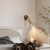Yellow Travertine Spotlight, Solid Wood Bedroom Bedside Wall Lamp, Vintage Mid-Century Wabi-Sabi Style, High-End Ambiance Corridor Lighting for Guesthouses