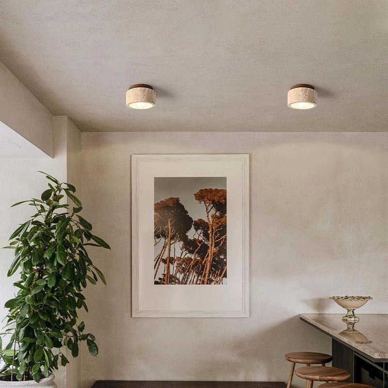 Japanese Wabi-Sabi Style Ceiling Light, Yellow Travertine, Designer Retro Personality Light for Entryway, Corridor, Cloakroom, Balcony