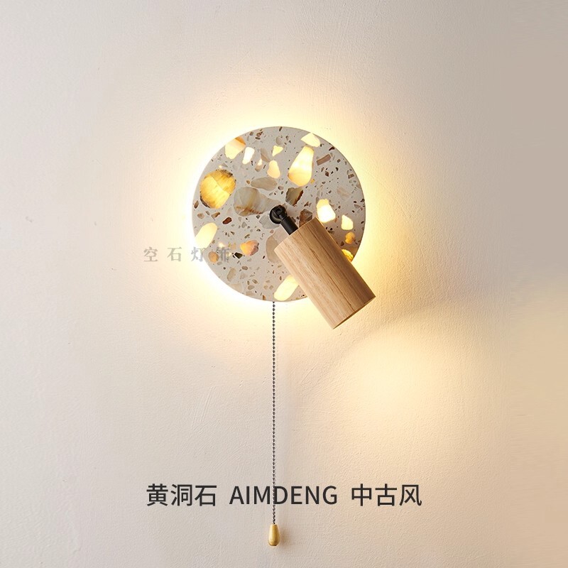 Medieval-Style Bedroom Bedside Wall Lamp with Switch, Luminous Stone, Rotating, Suitable for Living Room, Study, Background, Dining Room, Entryway Decorative Light