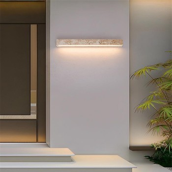 Vintage Wabi-Sabi Style Outdoor Yellow Travertine Villa Courtyard Balcony Waterproof Bedroom Bedside Entrance Door Wall Lamp