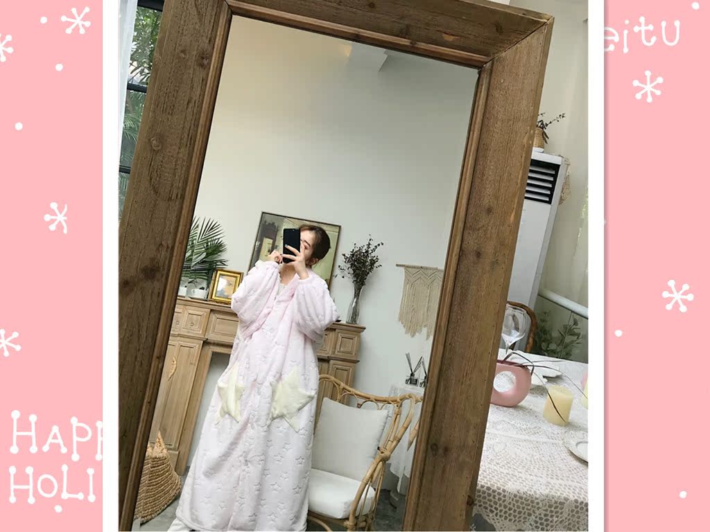 Đồ ngủ nhung san hô của phụ nữ mùa thu và mùa đông mới ngôi sao giản dị dài có thể mặc bên ngoài áo ngủ nữ váy ngủ mùa đông nhà quần áo bộ thu đông nữ đẹp
