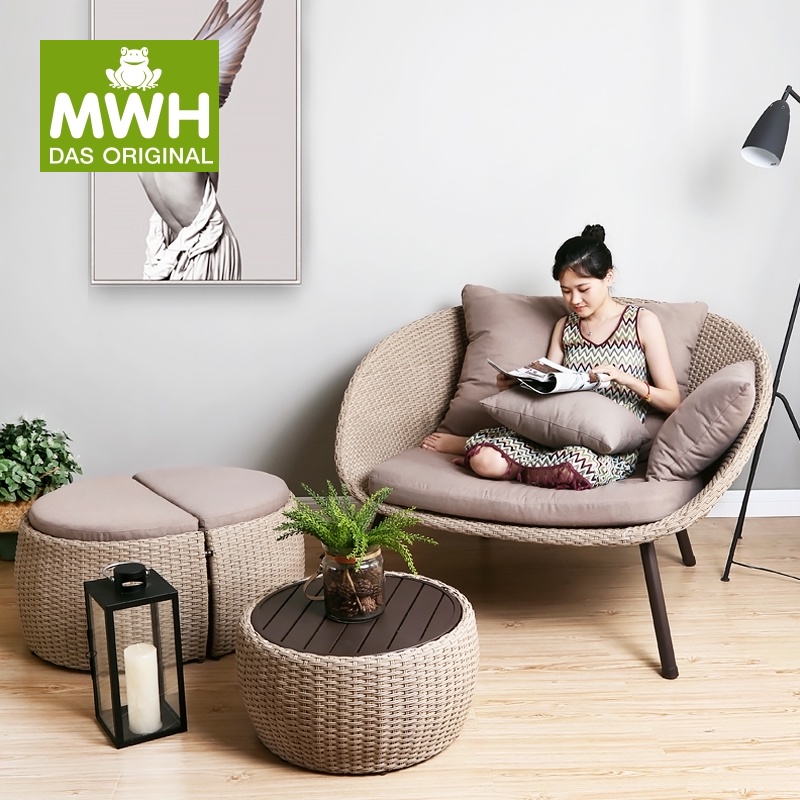 mwh Balcony table and chair Household leisure rattan sofa and chair Small coffee table combination rattan chair Three-piece outdoor garden chair