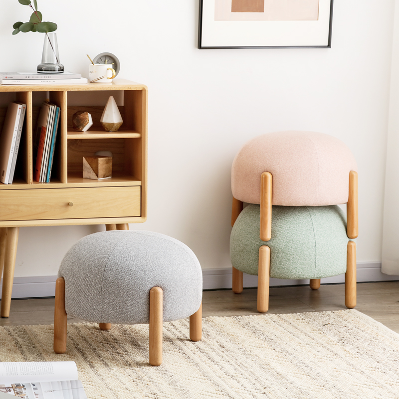 mwh man good home solid wood short stool home small stool cloth art changing shoes stool creative sofa stool living-room simple round stool