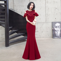 Bride toast 2021 new summer high texture high end banquet temperament red fishtail evening dress dress dress women