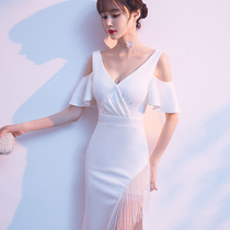 White evening gown woman 2021 new banter temperament name Yuanyuan Extravagant High-end Sexy Fish Tail Skirt