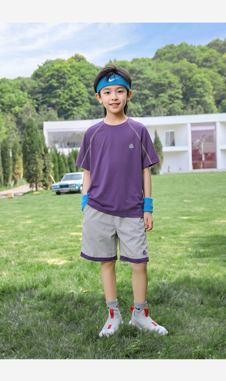 凉感速干衣儿童短袖t恤男童夏季2026新款潮牌中大童夏装运动套装 — 17
