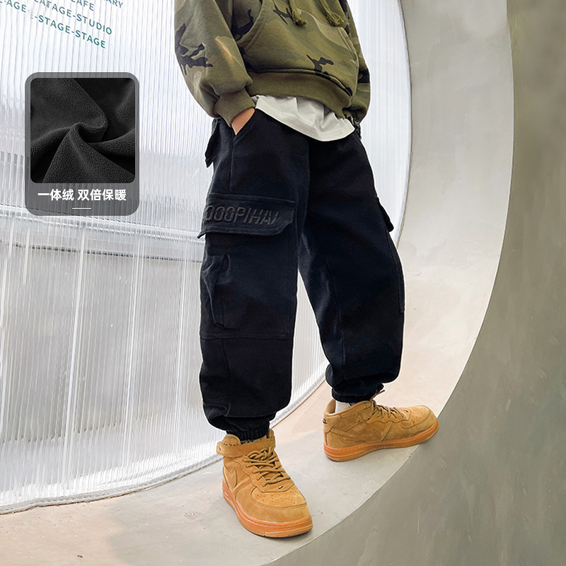 Boy's clothing pants winter plus suede CUHK boy boy winter clothing children integrated suede thickened goat suede pants autumn winter-Taobao