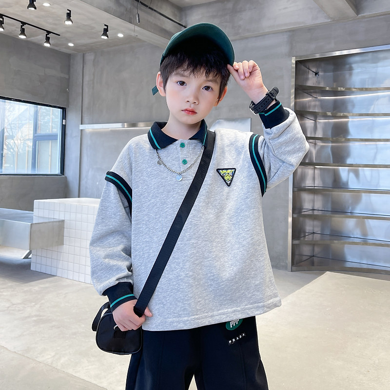 Boy Polo shirt spring autumn 2022 new boy spring dress Long sleeves T-shirt blouses Chaoyang Sends Fried Street Children's Necropolis