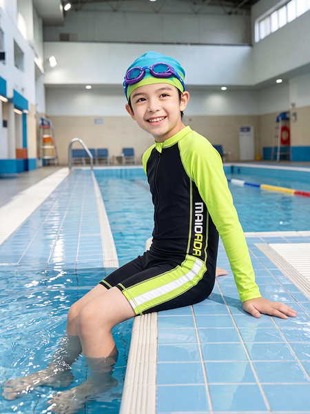 Quick-Drying Boys' Swimming Pool Professional Training Swimsuit One-Piece Original Yarn Sun Protection 2026 New Children's Swimwear for Boys — 2
