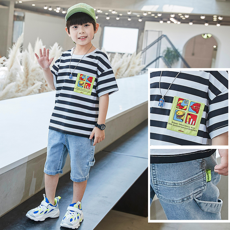 Chàng trai mùa hè phù hợp với đẹp trai 2020 vừa mới và cậu bé cậu bé lớn ngắn tay Hàn Quốc phiên bản của thời trang quần áo trẻ em dành cho trẻ em mùa hè của.
