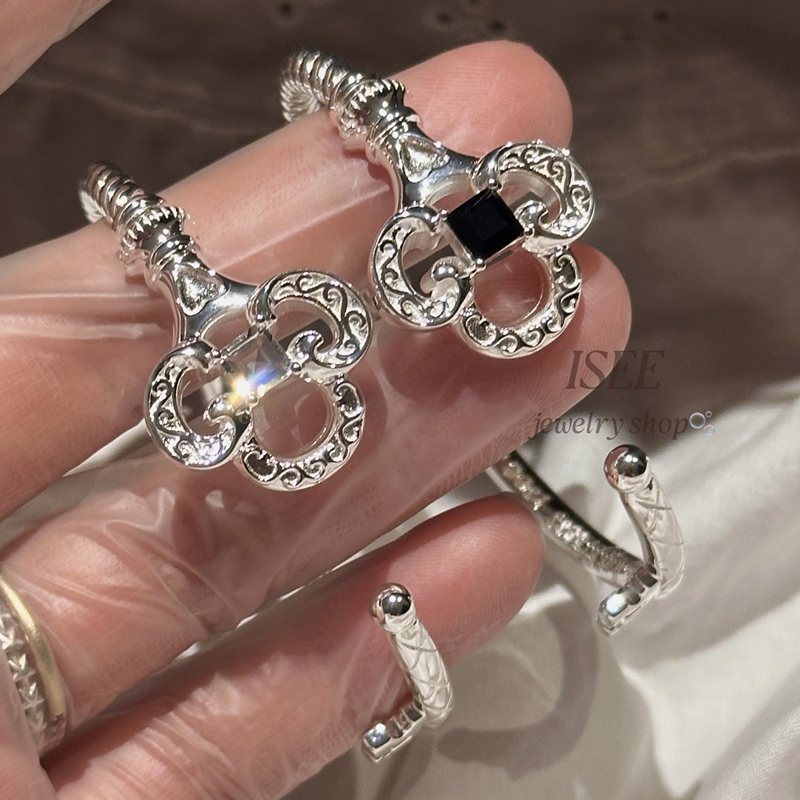 See Isee Original Key Gemstone Bracelet S925 Silver Handmade Niche Design Open Vintage Bracelet for Women
