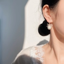  Pearl bow mosquito coil ear clip without ear hole female spiral ear clip earrings autumn and winter