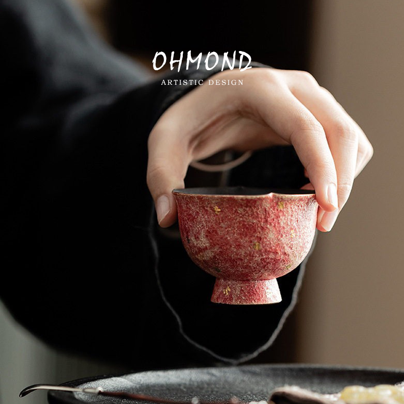 Ohmond | Rock and Mineral Colored Pottery Gold-Embellished Tea Cup with Flower-Shaped Rim and High Foot, Chinese-Style Old Rock Clay Master Cup Single Cup Gift Box Ohmond | Rock and Mineral Colored Pottery Gold-Embellished Tea Cup with Flower-Shaped Rim and High Foot, Chinese-Style Old Rock Clay Master Cup Single Cup Gift Box