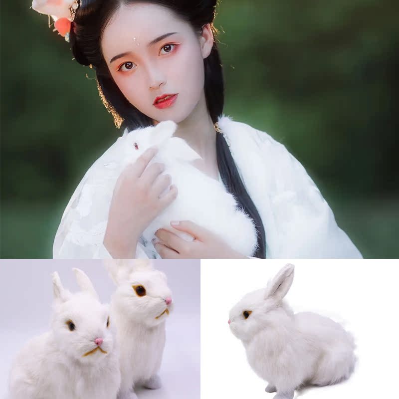 Antique photo Hanfu photo simulation rabbit handheld props photo studio children's photography white rabbit decoration decoration