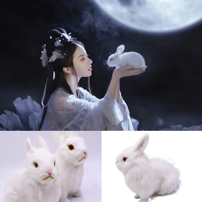 Antique photo Hanfu photo simulation rabbit handheld props photo studio children's photography white rabbit ornament decoration