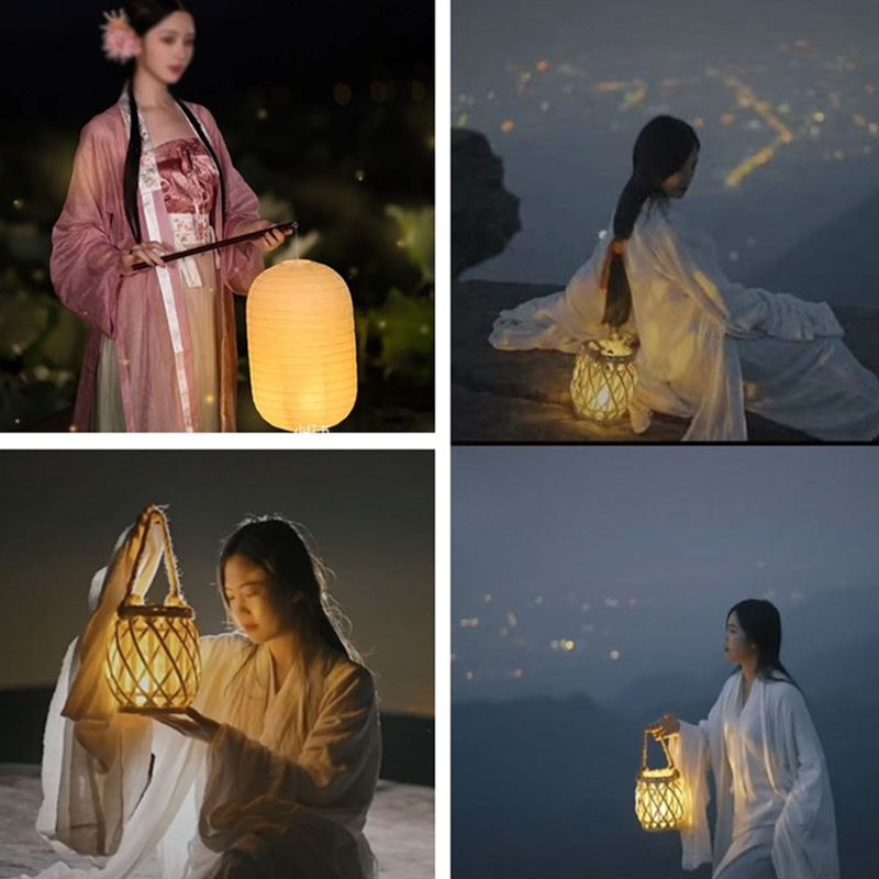 Portable retro hand-woven winter melon lantern wooden lantern antique Hanfu photo props photography festival decoration