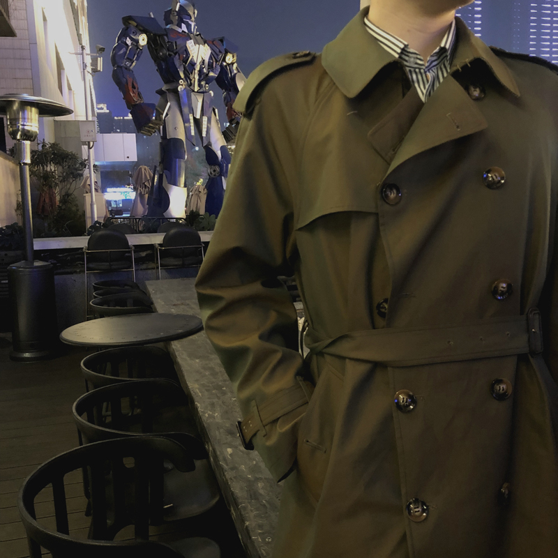 Trench Coat for Men, Spring and Autumn, European and American Style, British Double-Breasted, Mid-Length, All-Cotton, Casual Business, Loose Fit, Plus Size Jacket