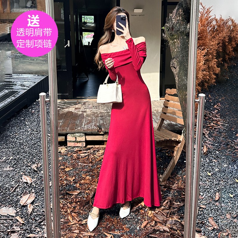 2026 Autumn/Winter New Sexy Off-Shoulder Long Sleeve Dress Slim Fit Elegant Inner Layer Long Dress 2026 Autumn/Winter New Sexy Off-Shoulder Long Sleeve Dress Slim Fit Elegant Inner Layer Long Dress