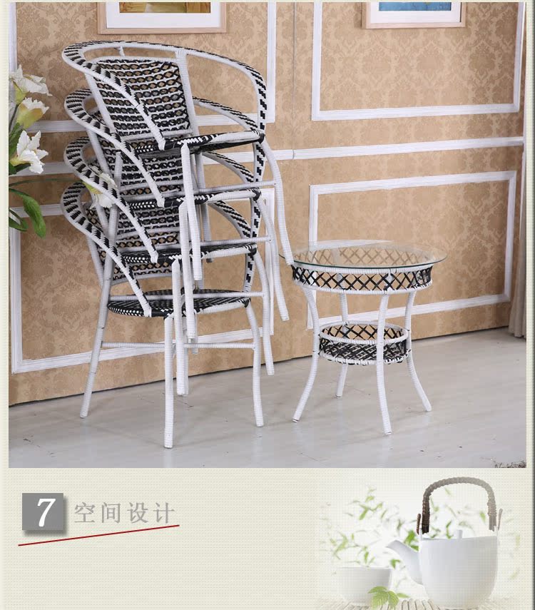 Ghế wicker bàn cà phê ba bộ ngoài trời vườn giải trí bảng và ghế kết hợp mây pe mây ghế wrought sắt đồ nội thất dệt ghế