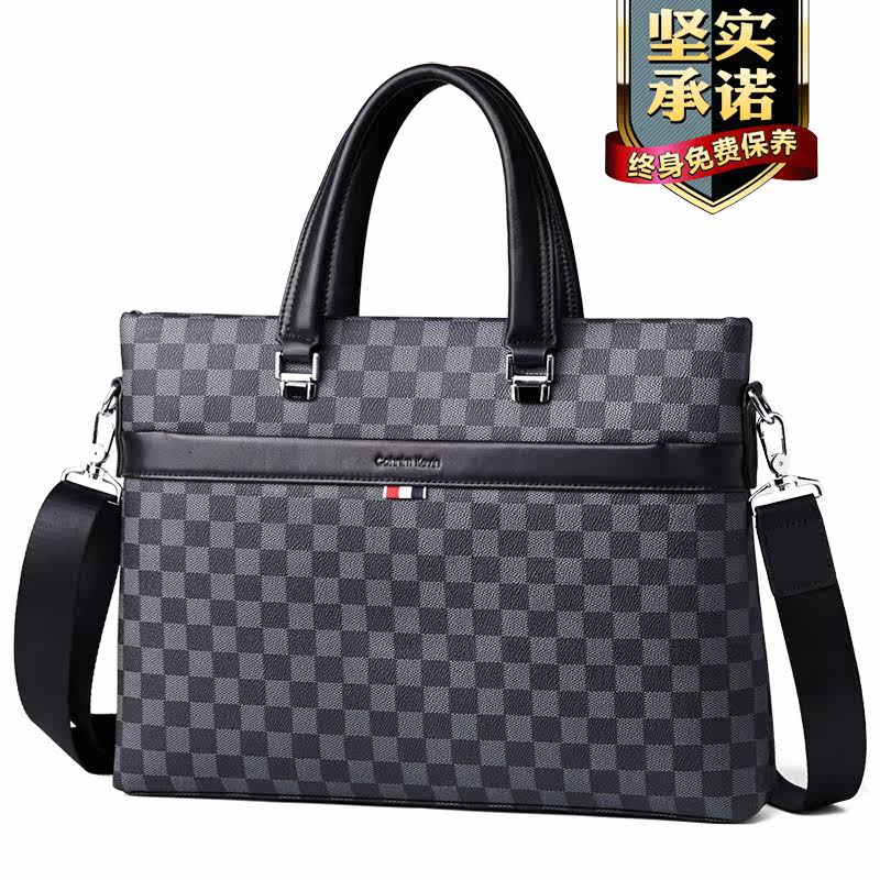 Cohnim Kevin Men's Handbag Plaid Business Briefcase Large Capacity Crossbody Crossbody Square Bag