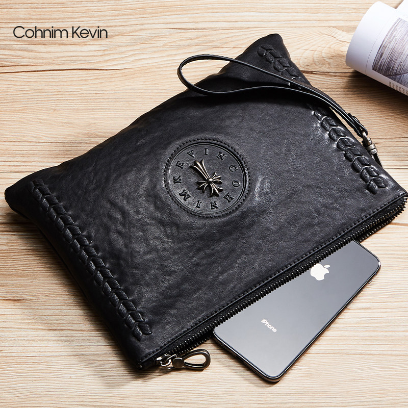 Cohnimkevin Men's Leather Clutch Bag Clip Bag Large Capacity Clutch Bag Shiny Soft Leather Envelope Bag Gift