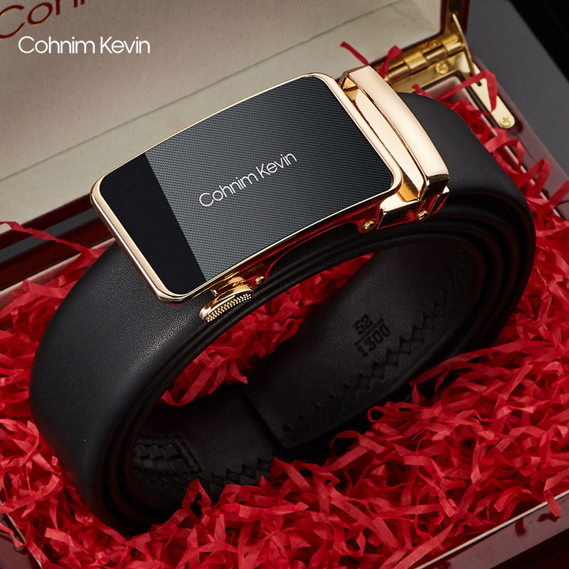 Belt Man Genuine Leather Business Automatic Leather Strap Head Layer Pure Cow Leather Casual Pants Belt Young Man Tide Men's Belt Gift