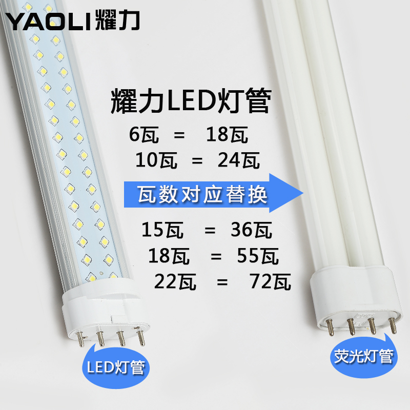 新款led灯管长条改造客厅四针H型h管2835灯珠灯泡节能日光灯超亮