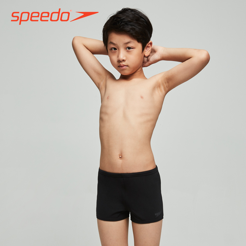 speedo children's boxer swimming trunks boys professional training solid color medium and large children's anti-chlorine quick-drying youth swimming trunks