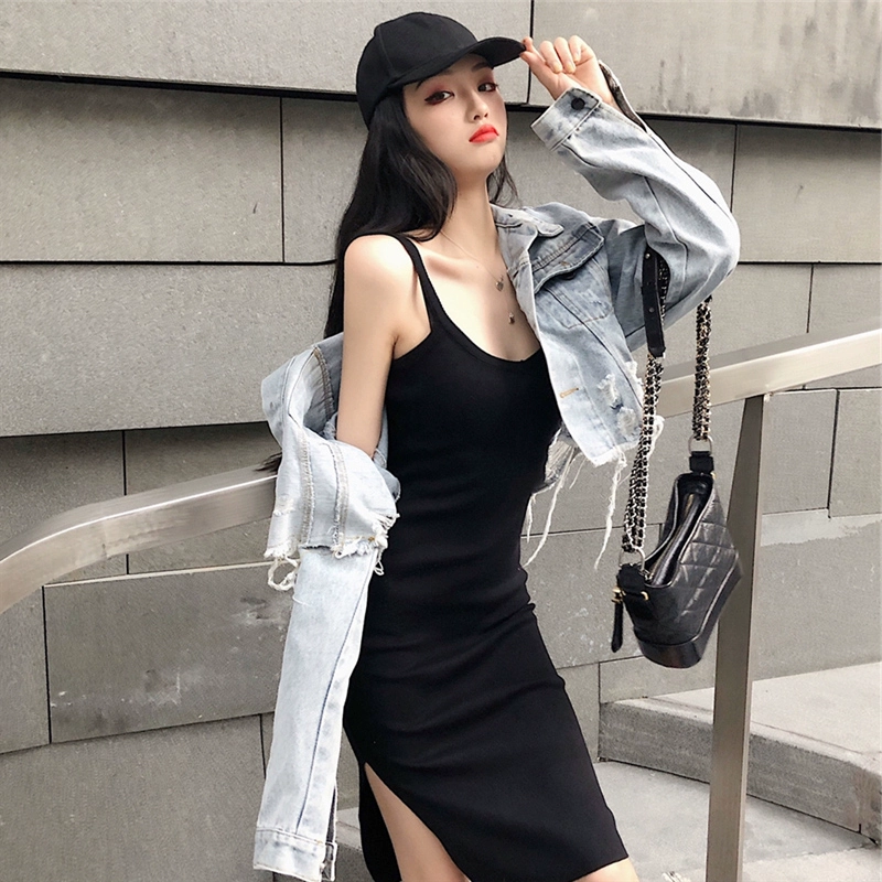 Vừa vặn vừa vặn 2021 váy dây treo mới phù hợp với hai mảnh dệt kim váy túi gợi cảm váy mỏng váy nữ mặc mùa thu - váy đầm