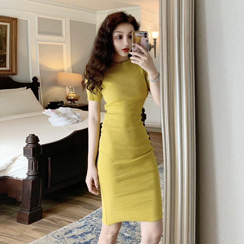 2020 mới váy midi dệt kim nữ tính khí gợi cảm của phụ nữ mỏng skinny túi đeo hông nữ mùa hè - Váy eo cao