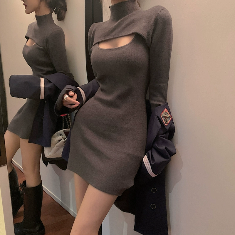 Phụ nữ mùa thu mới 2021 tính khí phụ nữ bó sát hông đầm sling sexy nữ tính bộ đồ hai mảnh dệt kim - váy đầm
