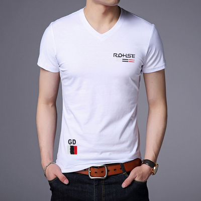 莱克茜夏季青年男士短袖T恤v领半袖时尚