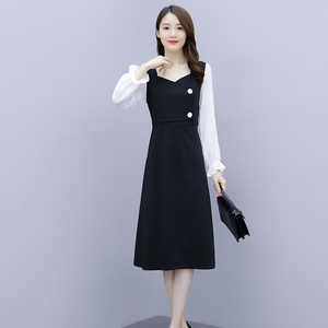 早秋微胖MM显瘦遮肉气质中长款雪纺连衣裙