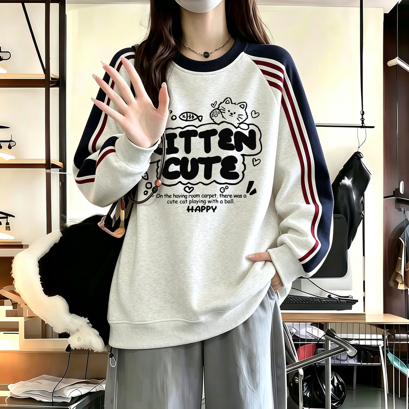 American-Style Trendy Brand Three-Stripe Hoodless Sweatshirt for Junior and Senior High School Students, Women's 2026 Autumn and Winter Loose Oversize Jacket American-Style Trendy Brand Three-Stripe Hoodless Sweatshirt for Junior and Senior High School Students, Women's 2026 Autumn and Winter Loose Oversize Jacket