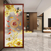 New Chinese style custom art double-layer glass living room screen partition wall bedroom entrance washbasin to block peony flowers