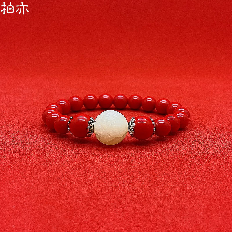 Original Mine High Content Monarch Red Zhu Sandstone Bracelet Women's Single Circle Hand Strings Retro Temperament Personality Small Crowdsourced Original Design-Taobao