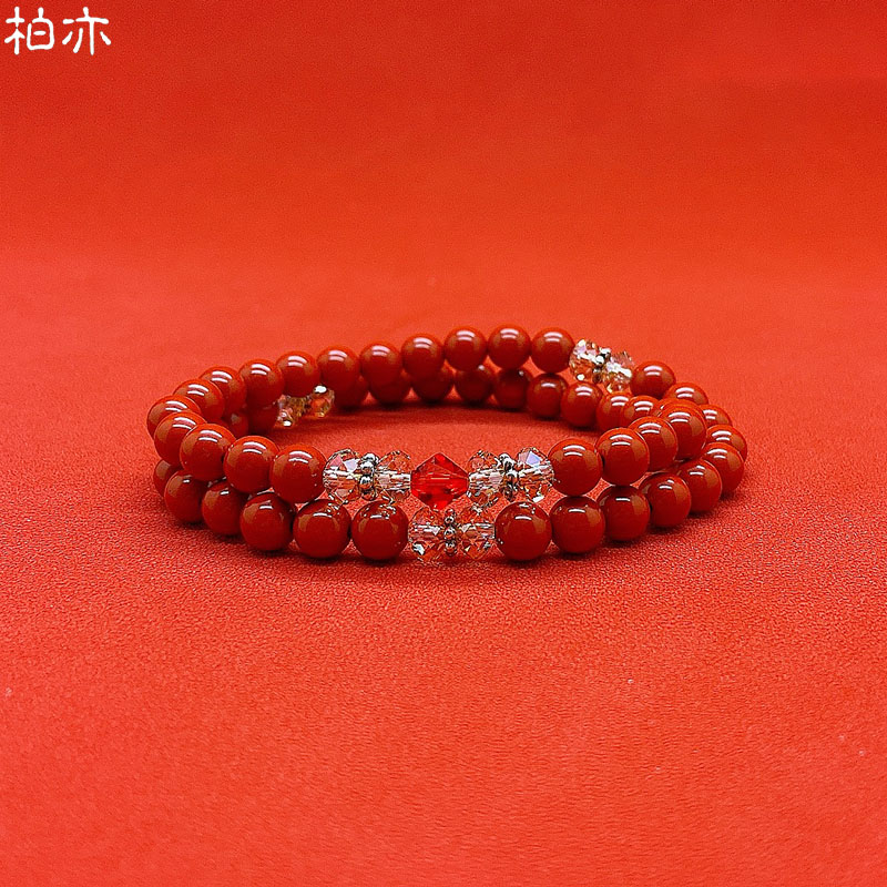 Natural imperial red ore cinnabar bracelet female original niche design new multi-layer two-circle Buddha bead bracelet accessories