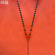Hand-woven jade pendant rope black agate lanyard mens and womens jade pendant necklace rope adjustable high-end pendant rope