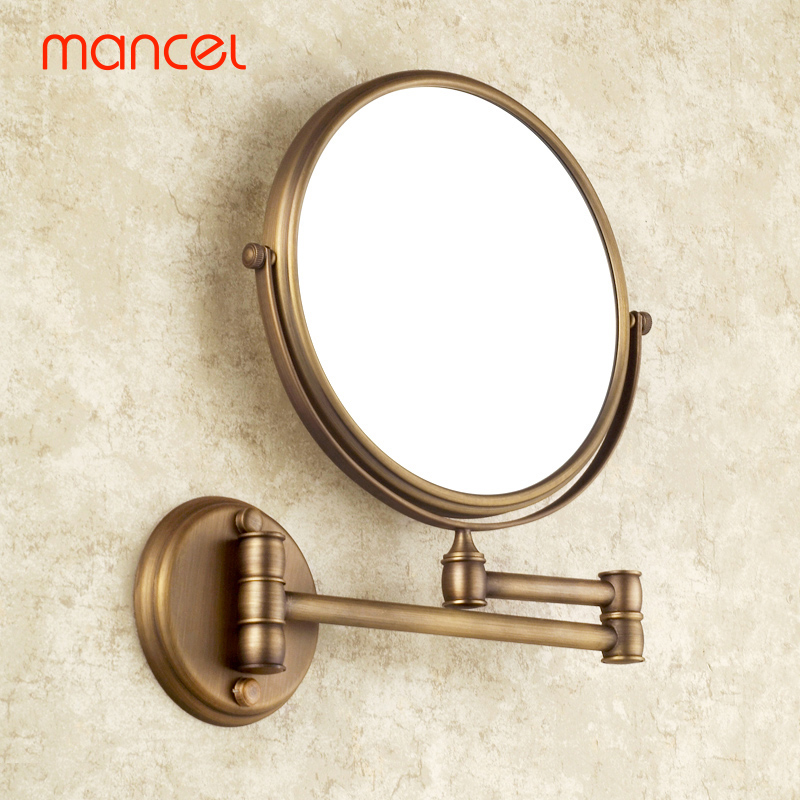 Bathroom makeup mirror Folding bathroom beauty mirror Antique double-sided powder room free hole wall-mounted telescopic makeup mirror