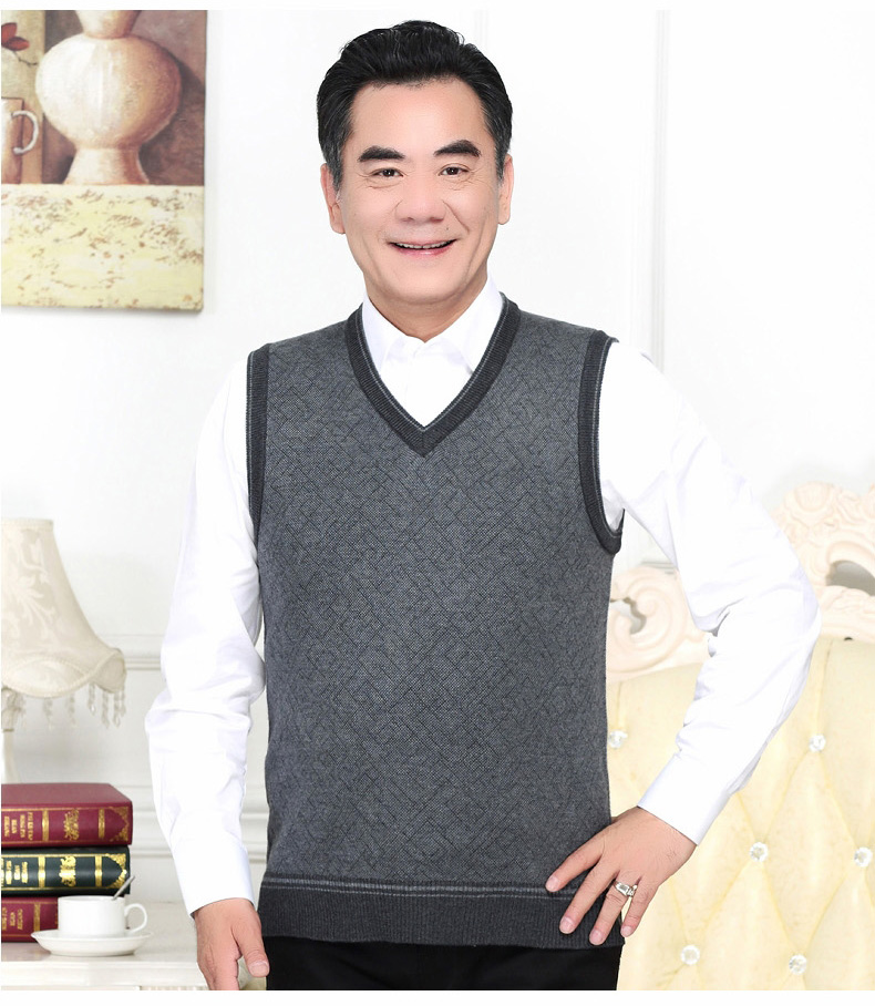 New trung niên áo len nam mùa thu và mùa đông V-Cổ vest không tay áo len vest vai kéo cha knit vest