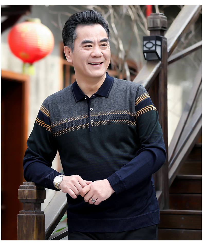 Áo len cộng với nhung dày cho nam áo len cổ tròn trung niên nam áo len dày trung niên 2018 quần áo mùa đông mới áo thun nam cổ tròn