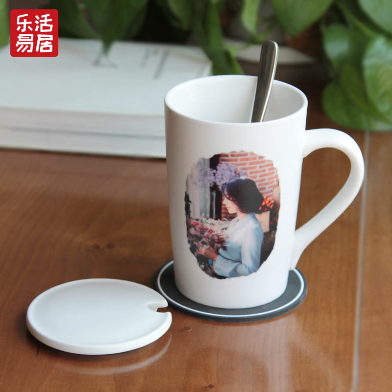 Lelive ceramic mug Mark cup with lid spoon European-style coffee cup Milk Cup Office Creative Water Cup