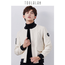 2021 New Leather Leather Men Short Baseball Collar Sheep Leather Casual Fashion Floss Mens Leather Jacket Jacket