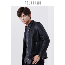 Autumn Haining leather leather mens sheep leather stand collar pick-up short motorcycle leather jacket mens Harley coat tide