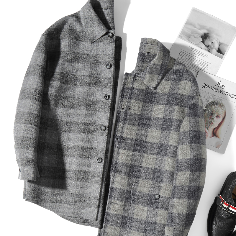 Wardrobe bi prepared woolen coat men's long version Korean version of the woolen plaid coat men's autumn double-sided woolen lapels