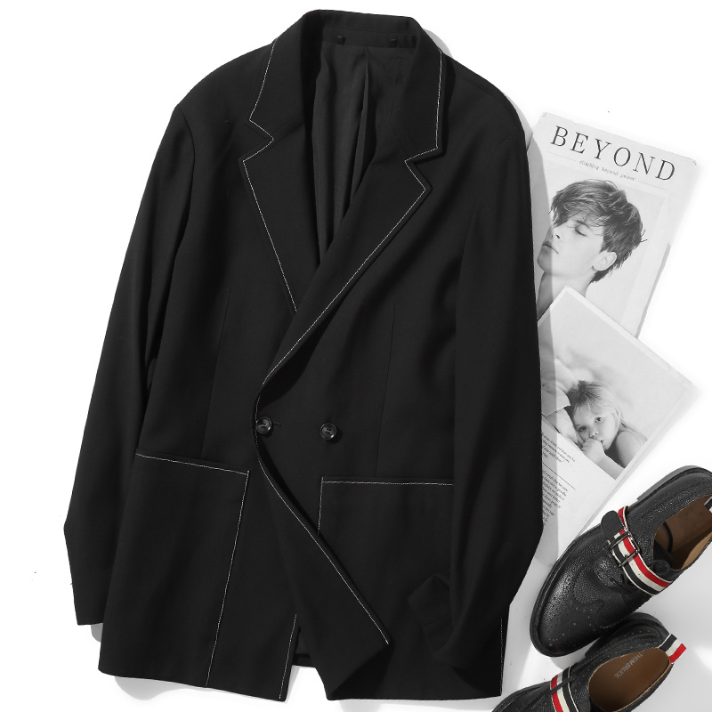 Really handsome, the suit for men's coat of the West Korean version of casual double - row black and West - Japanese suit
