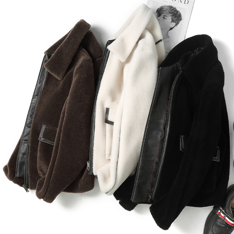 Classic and timeless autumn and winter sheep shearing men's coat lamb fur lapel integrated fur jacket trend