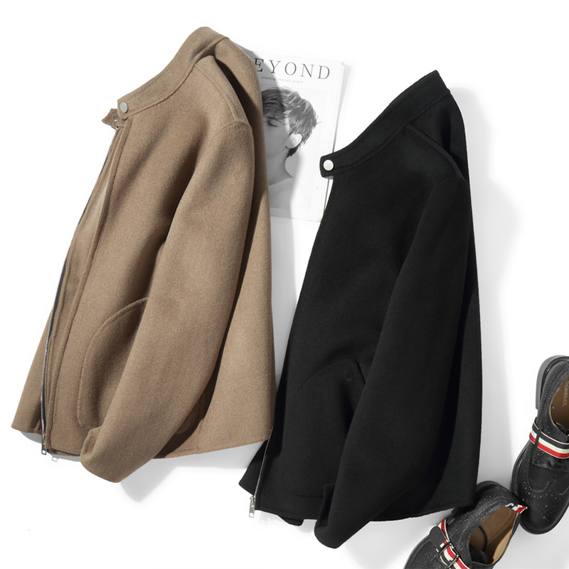 Simple and neat autumn new wool coat men's short stand collar Korean version casual double-sided wool jacket men
