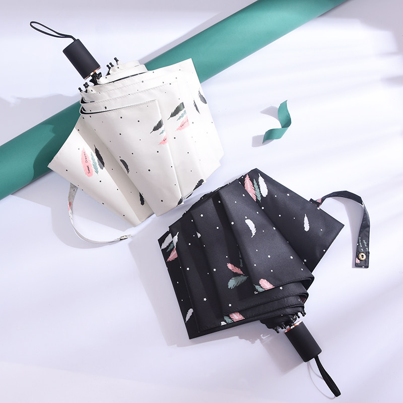 Folding umbrella female portable feather sunny and rainy weather umbrella black rubber sunscreen anti-UV shading umbrella fully automatic